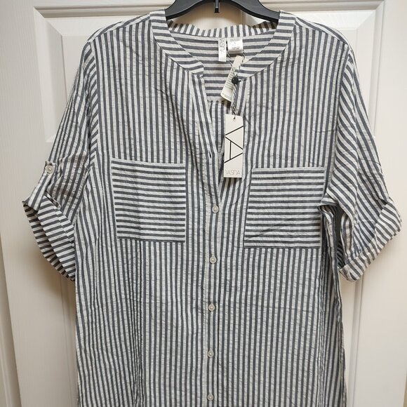 Vasna Dresses & Skirts - Vasna NWT Black Striped Front Button Shirt Dress Size L
